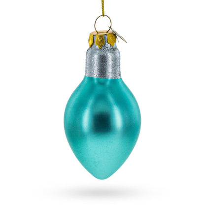Shimmering Blue Light Bulb Glass Christmas Ornament