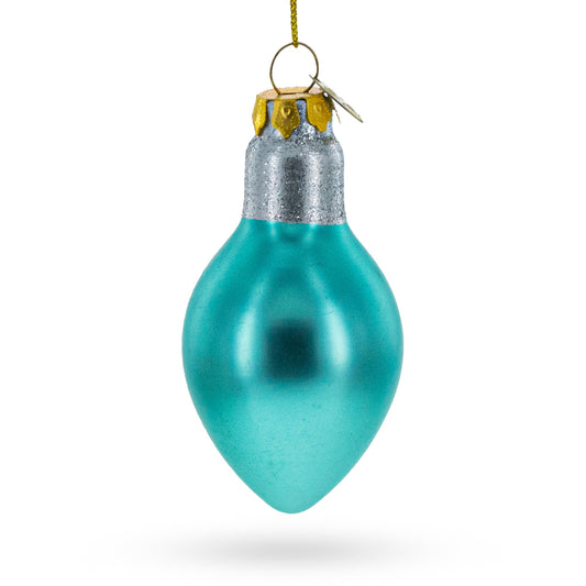 Shimmering Blue Light Bulb Glass Christmas Ornament