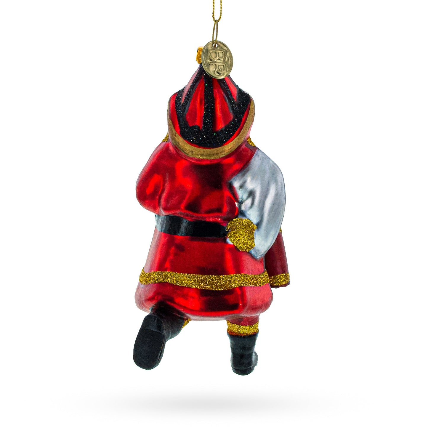 Firefighter Santa with Extinguisher Glass Christmas Ornament
