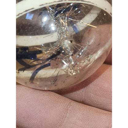 Vintage Circle and Teardrop Unsilvered Transparent Glass Ornament with Tinsel Inside WWII Era 1940s Set of 2 Clear with Tinsel AS IS