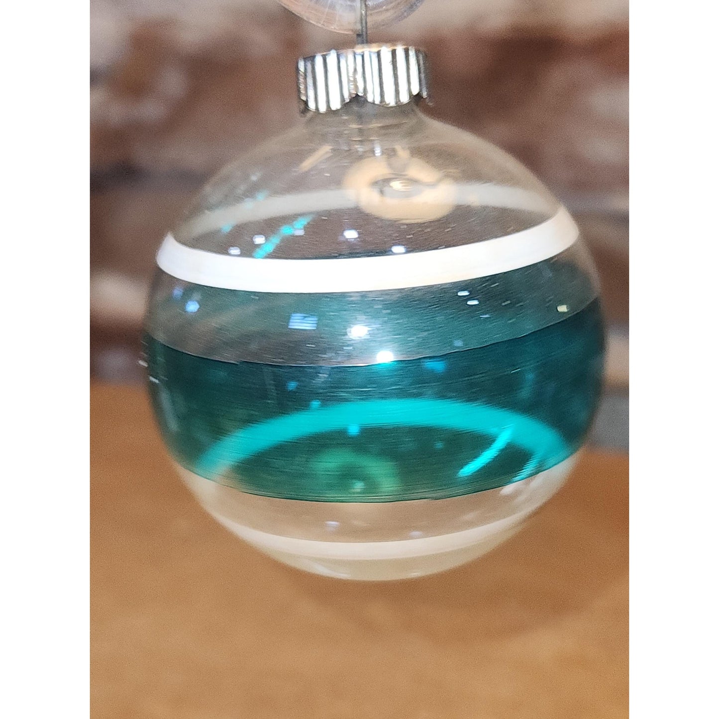 Vintage 2" Unsilvered Transparent Glass Ornament WWII Era 1940s Set of 3 with Stripes Clear and Blue Tint vo231