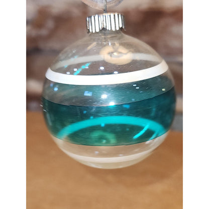 Vintage 2" Unsilvered Transparent Glass Ornament WWII Era 1940s Set of 3 with Stripes Clear and Blue Tint vo231