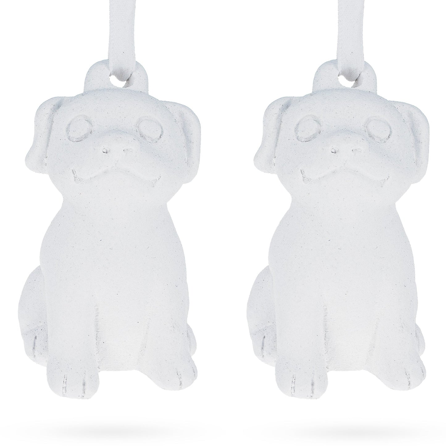 Set of 2 Blank Unfinished White Plaster Dog Christmas Ornaments DIY Craft 3.25 Inches