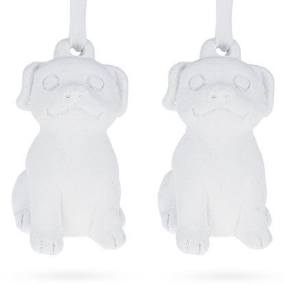 Set of 2 Blank Unfinished White Plaster Dog Christmas Ornaments DIY Craft 3.25 Inches