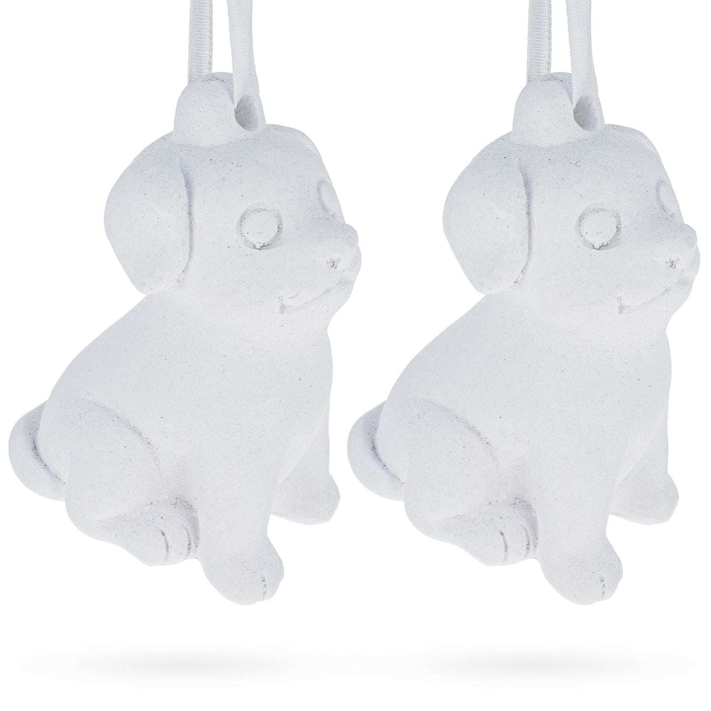 Set of 2 Blank Unfinished White Plaster Dog Christmas Ornaments DIY Craft 3.25 Inches