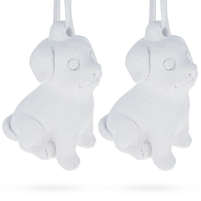 Set of 2 Blank Unfinished White Plaster Dog Christmas Ornaments DIY Craft 3.25 Inches