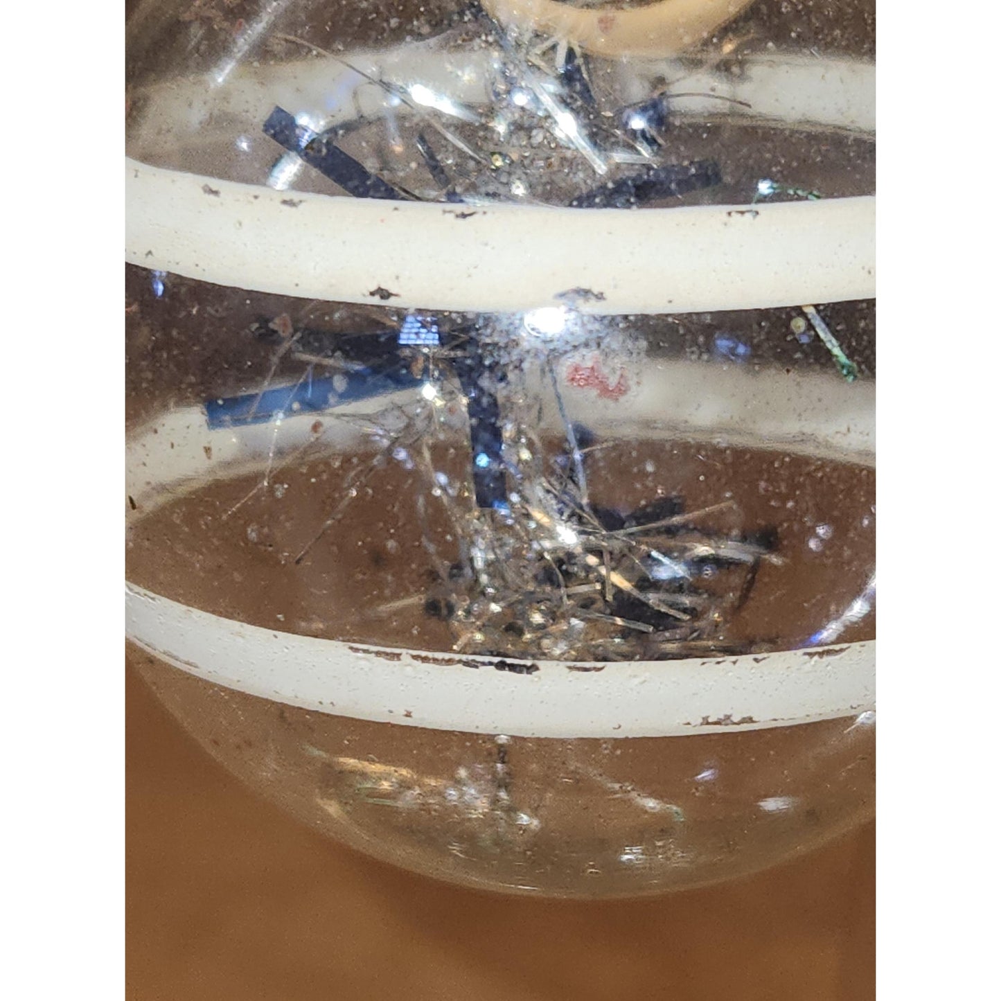 Vintage Circle and Teardrop Unsilvered Transparent Glass Ornament with Tinsel Inside WWII Era 1940s Set of 2 Clear with Tinsel AS IS