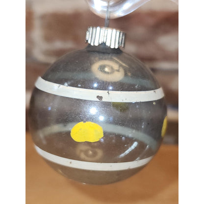 Vintage 2" Unsilvered Transparent Glass Ornament WWII Era 1940s Set of 3 with Stripes Clear and Blue Tint vo231