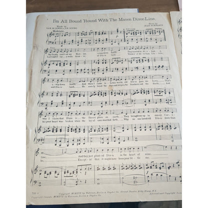 Lot Of Three Vintage Sheet Music. Dixie Blues, Mason Dixon Line, Mother Dixie &