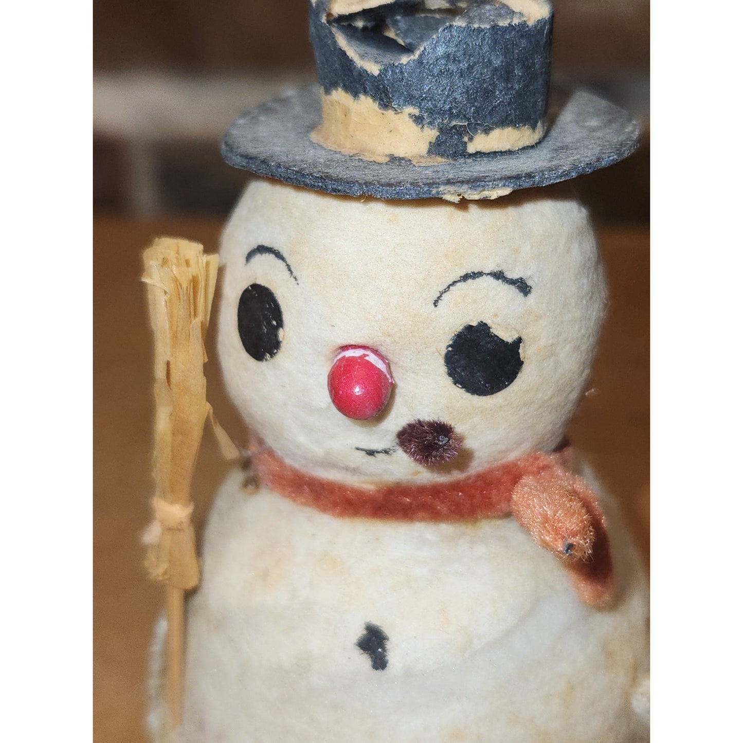 Vintage Christmas Spun Paper Mache & Chenille Putz Snowman Japan 3.5" sm5