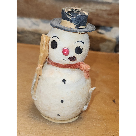 Vintage Christmas Spun Paper Mache & Chenille Putz Snowman Japan 3.5" sm5