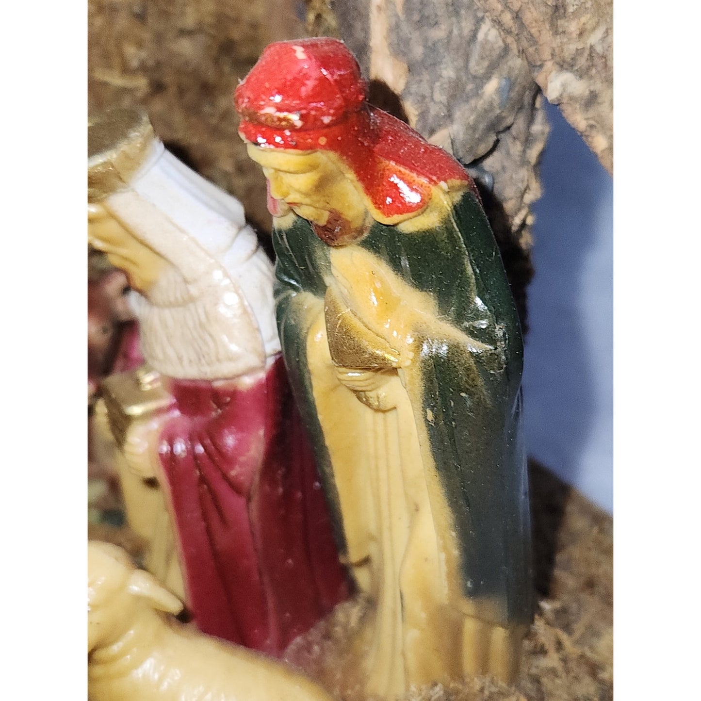 Vintage Celluloid Nativity in Wood Manger Holiday Trim Hong Kong