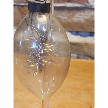 Vintage Circle and Teardrop Unsilvered Transparent Glass Ornament with Tinsel Inside WWII Era 1940s Set of 2 Clear with Tinsel AS IS