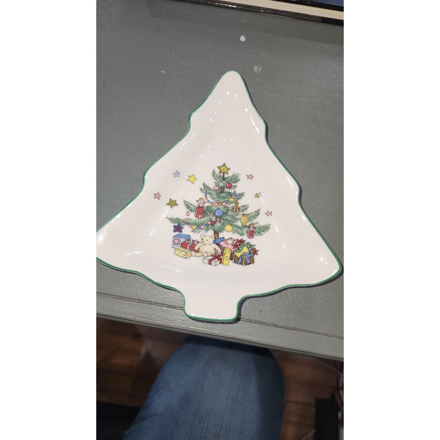 Nikko Japan Christmas 6-1/2" Tree Shaped Plate vintage Candy Trinket Dish