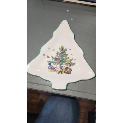 Nikko Japan Christmas 6-1/2" Tree Shaped Plate vintage Candy Trinket Dish