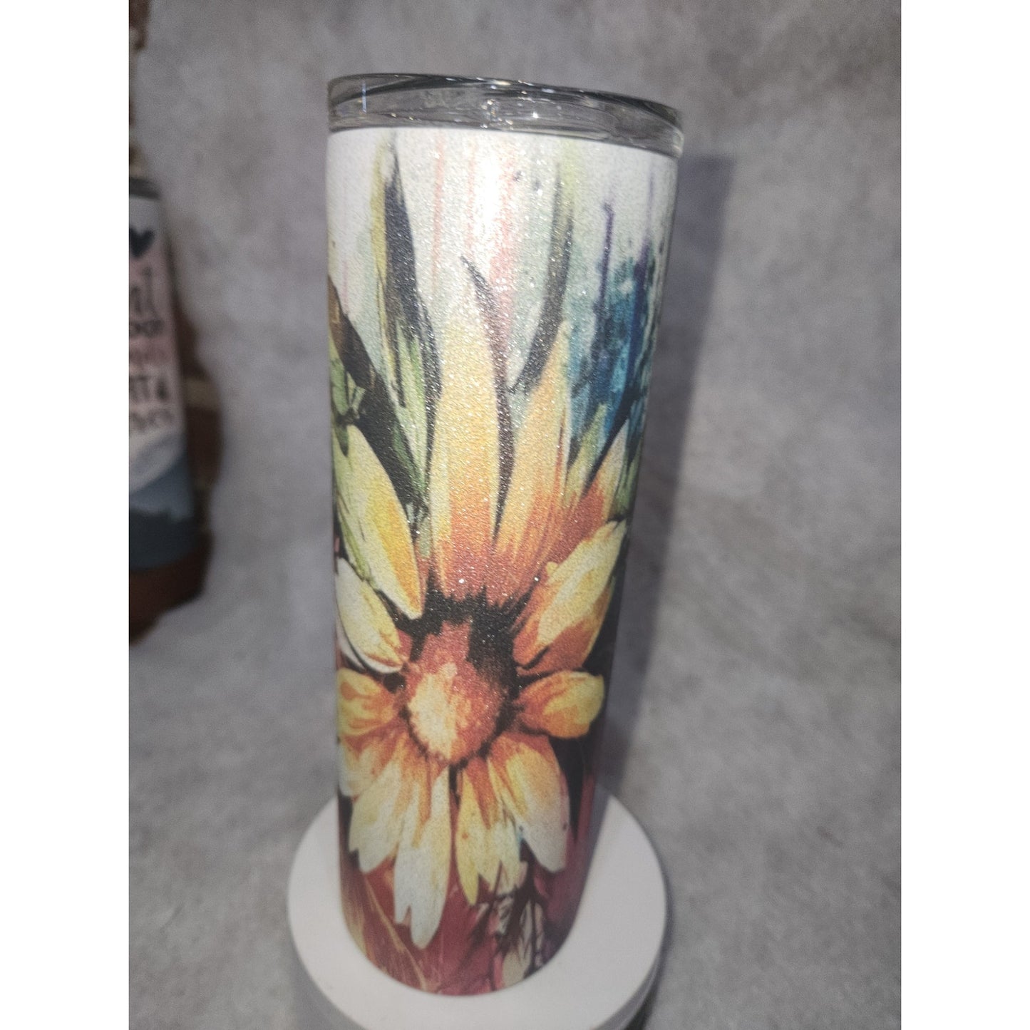 20 oz Stainless Steel Glitter Tumbler Watercolor Flowers