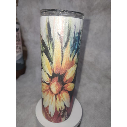 20 oz Stainless Steel Glitter Tumbler Watercolor Flowers