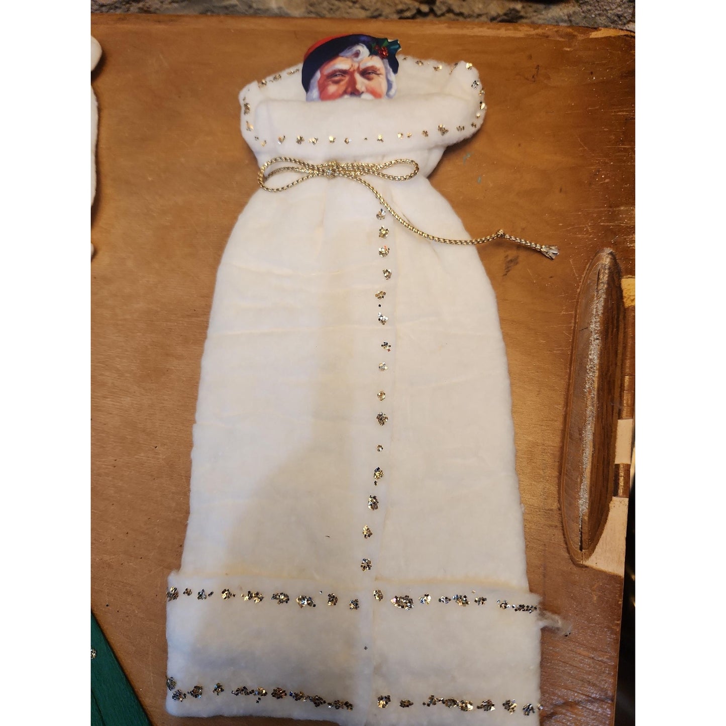 Replica of Antique Ornaments with Actual Vintage Paper Scraps and newer Crepe and Cotton Batting. Chr111