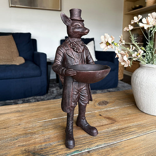 Standing Fox Bronze Bowl | Dapper Critters Collection NOT AVAILABLE AT MINDEN LOCATION