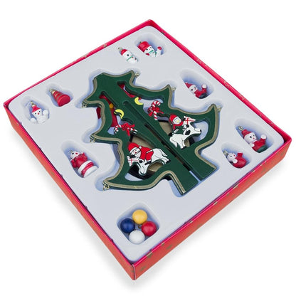 Delightful Wooden Tabletop Christmas Tree with Santa and Miniature Ornaments 6.5 Inches Tall