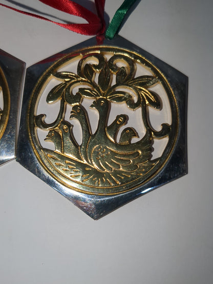 Reed & Barton The 12 Days of Christmas ornament collection. Five golden rings and six geese a-laying