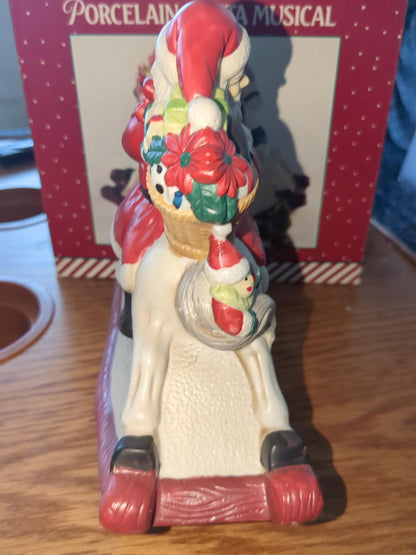 Vintage Santa Porcelain Rocking Horse Music Box for Christmas. made in Taiwain s45