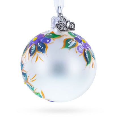 Bird & Floral Design Folk Art Glass ball Ornament 2.4 Inches