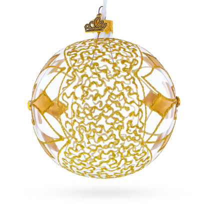 Gold Blossom with Gem Center Glass Ball Christmas Ornament 4 Inches