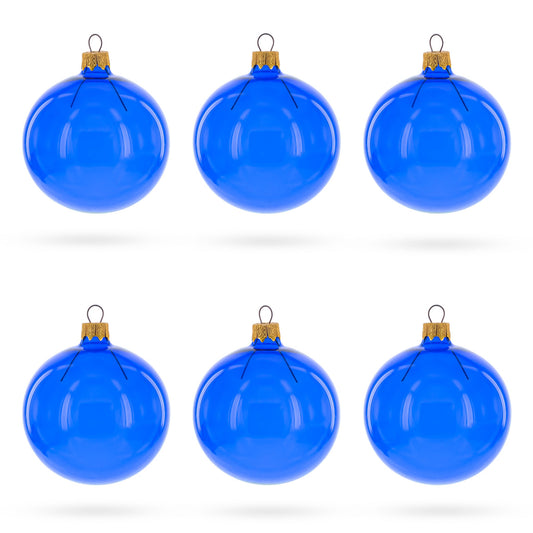 Set of 6 Translucent Glossy Blue Glass Ball Christmas Ornaments 3.25 Inches