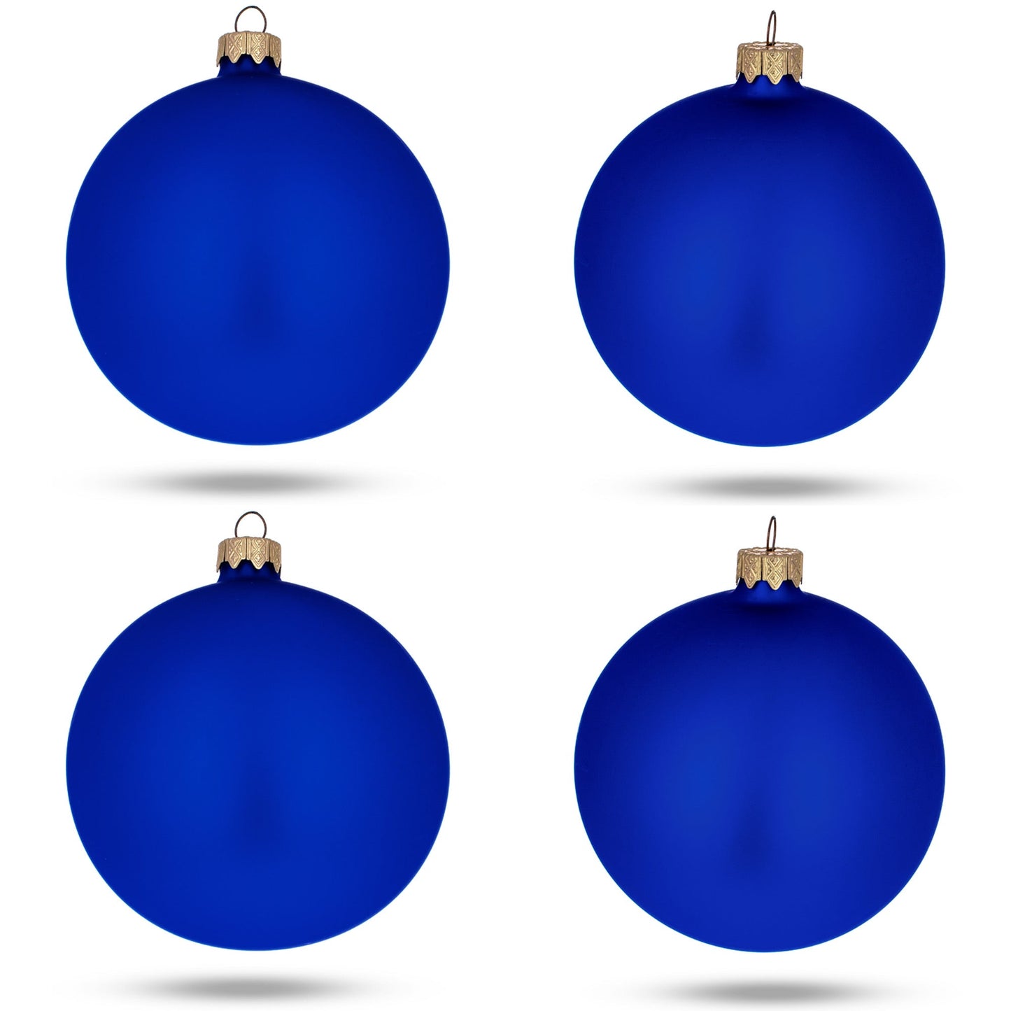 Set Of 4 Matte Blue Glass Ball Christmas Ornaments 4 Inches