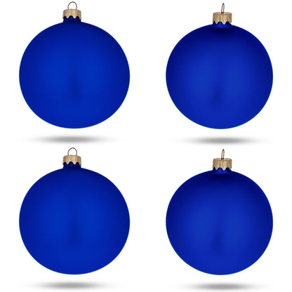 Set Of 4 Matte Blue Glass Ball Christmas Ornaments 4 Inches