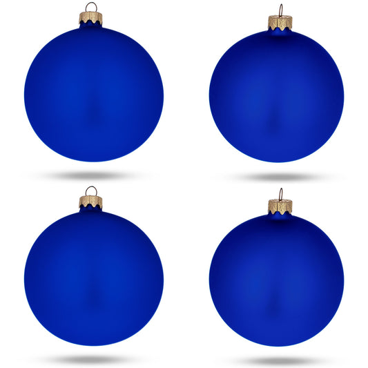 Set Of 4 Matte Blue Glass Ball Christmas Ornaments 4 Inches