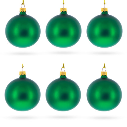 Set of 6 Matte Green Glass Ball Christmas Ornaments 3.25 Inches
