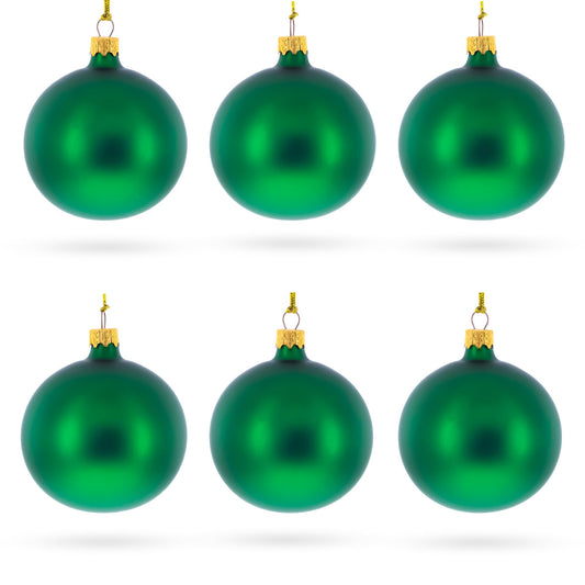 Set of 6 Matte Green Glass Ball Christmas Ornaments 3.25 Inches