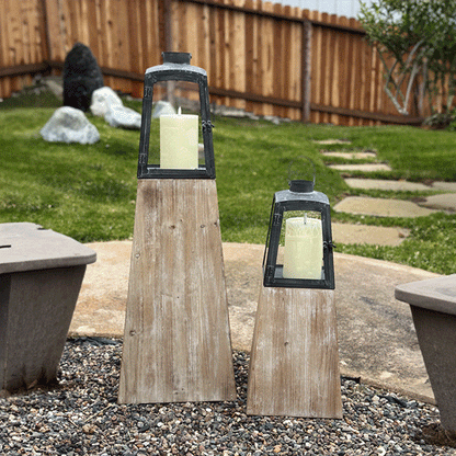 Removable Metal Lanterns with Wood Base, Set of Two  NOT AVAILABLE AT MINDEN LOCATION