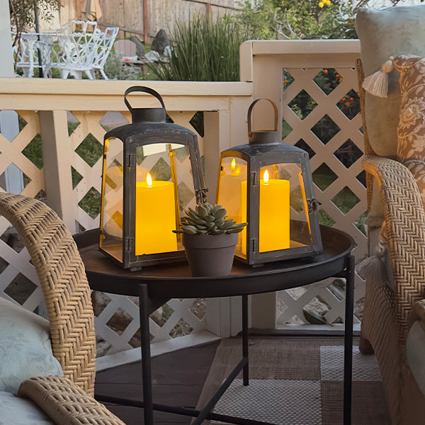Removable Metal Lanterns with Wood Base, Set of Two  NOT AVAILABLE AT MINDEN LOCATION
