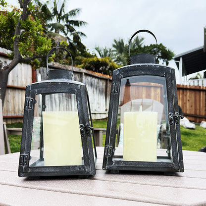Removable Metal Lanterns with Wood Base, Set of Two  NOT AVAILABLE AT MINDEN LOCATION