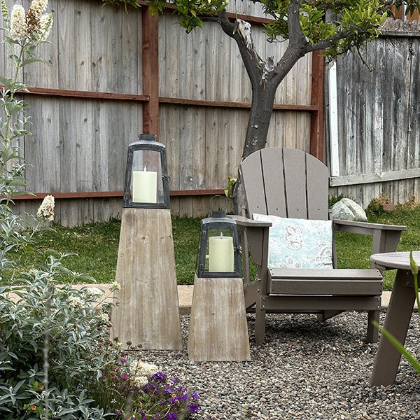 Removable Metal Lanterns with Wood Base, Set of Two  NOT AVAILABLE AT MINDEN LOCATION