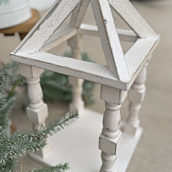 Distressed White Turned Wooden Open Lanterns, Set of Two  NOT AVAILABLE AT MINDEN LOCATION