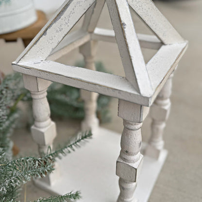 Distressed White Turned Wooden Open Lanterns, Set of Two  NOT AVAILABLE AT MINDEN LOCATION