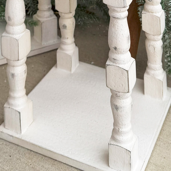 Distressed White Turned Wooden Open Lanterns, Set of Two  NOT AVAILABLE AT MINDEN LOCATION