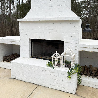 Distressed White Turned Wooden Open Lanterns, Set of Two  NOT AVAILABLE AT MINDEN LOCATION