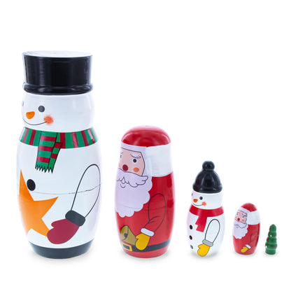 Santa, Snowman & Christmas Tree Wooden Nesting Dolls 5 Inches