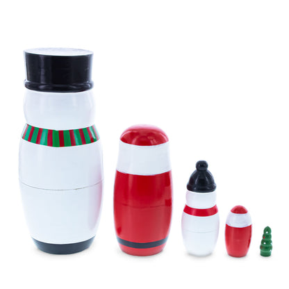 Santa, Snowman & Christmas Tree Wooden Nesting Dolls 5 Inches