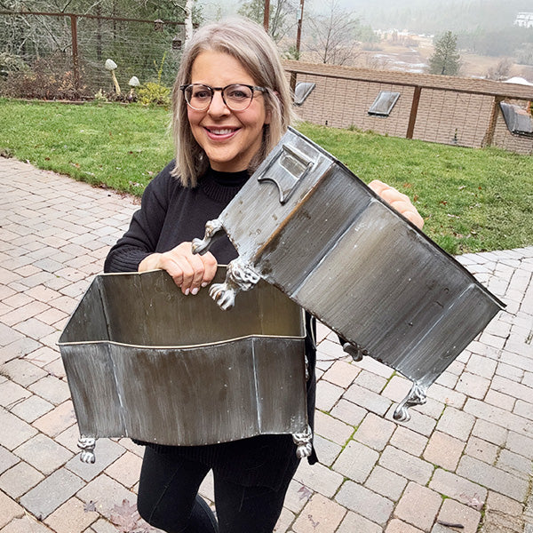 Aged Metal Footed Planters, Set of Two NOT AVAILABLE AT MINDEN LOCATION