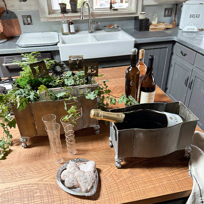 Aged Metal Footed Planters, Set of Two NOT AVAILABLE AT MINDEN LOCATION