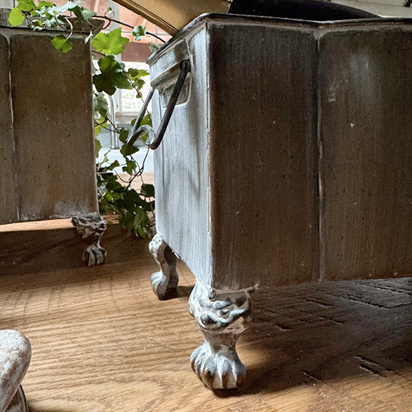 Aged Metal Footed Planters, Set of Two NOT AVAILABLE AT MINDEN LOCATION