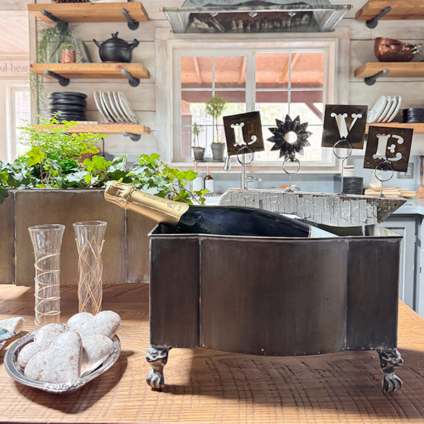 Aged Metal Footed Planters, Set of Two NOT AVAILABLE AT MINDEN LOCATION