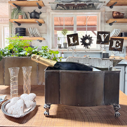 Aged Metal Footed Planters, Set of Two NOT AVAILABLE AT MINDEN LOCATION