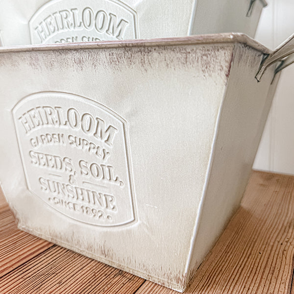 Vintage Inspired Heirloom Garden Supply Metal Planters, Set of Three  NOT AVAILABLE AT MINDEN LOCATION